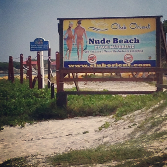 Nude beach sign on the island of St Maarten (photo by Larry Snider)
