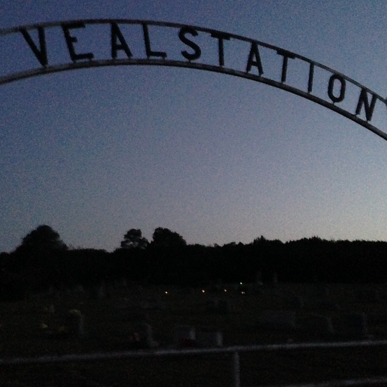 Faked out by solar lights in Veal Station Cemetery (photo by Tui Snider)